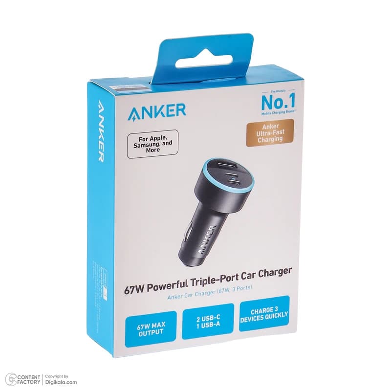 شارژر فندکی انکر Anker USB-C 335 Car Charger 67W Compact 3-Port مدل A2736 — تصویر ۴