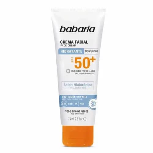 کرم ضد آفتاب اسپانیایی باباریا Babaria Hyaluronic Facial Spf 50 حاوی هیالورونیک اسید 75 میل