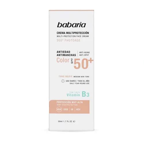 کرم ضد آفتاب چند کاره اسپانیایی باباریا Babaria Crema Spf 50 + Color رنگی 50 میل