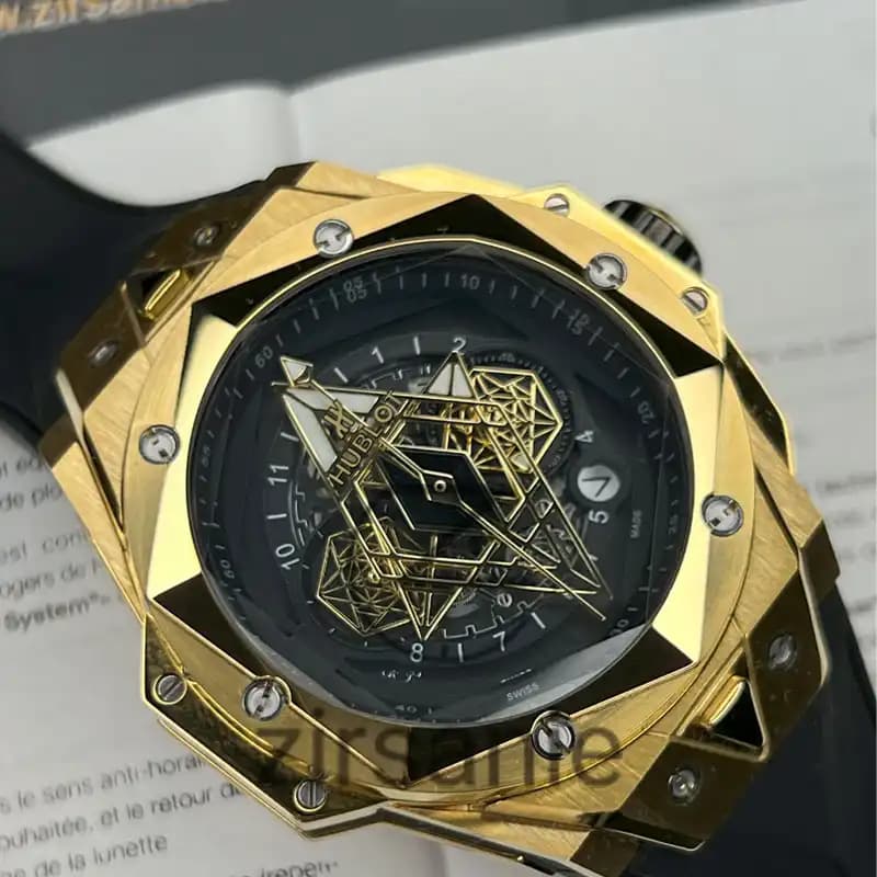 ساعت مچی مردانه هابلوت کهکشانی Hublot Big Bang SANG BLEU II Rosegold Black Screen Pave — تصویر ۶