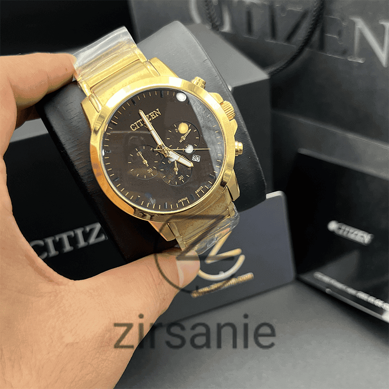 ساعت مچی مردانه سیتیزن وی آی پی کرنوگراف Citizen VIP Chronograph Gold Black — تصویر ۲