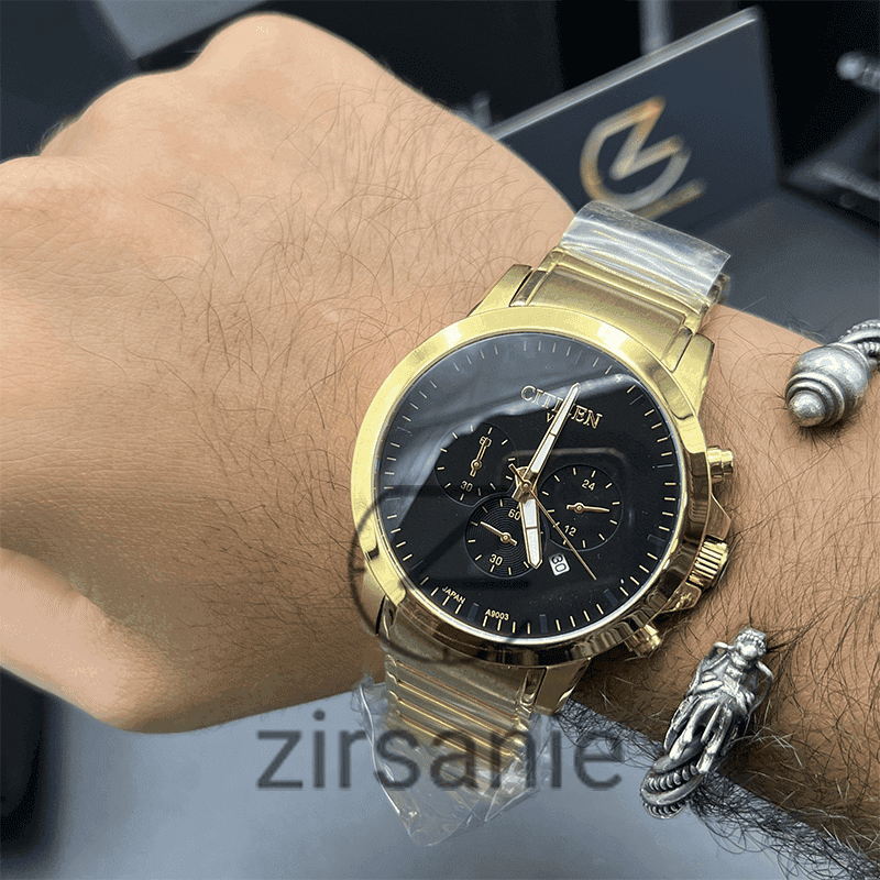 ساعت مچی مردانه سیتیزن وی آی پی کرنوگراف Citizen VIP Chronograph Gold Black — تصویر ۸