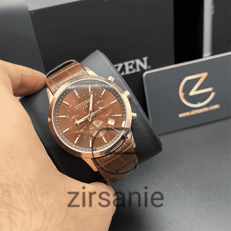ساعت مچی مردانه سیتیزن وی آی پی کرنوگراف Citizen VIP Chronograph Rosegold Brown — تصویر ۲