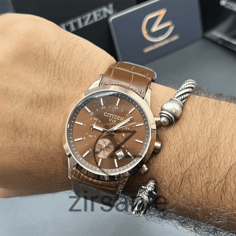 ساعت مچی مردانه سیتیزن وی آی پی کرنوگراف Citizen VIP Chronograph Rosegold Brown — تصویر ۶