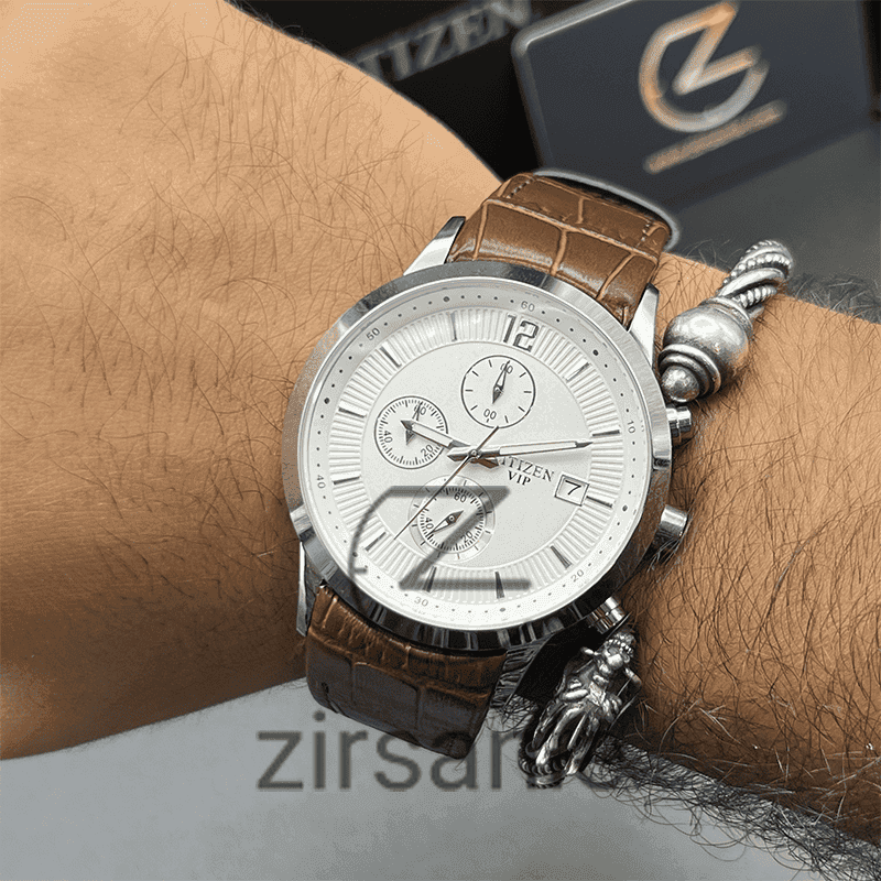 ساعت مچی مردانه سیتیزن وی آی پی کرنوگراف Citizen VIP Chronograph Silver White — تصویر ۸