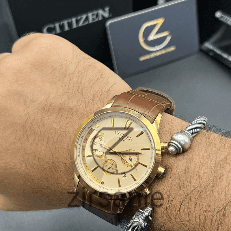 ساعت مچی مردانه سیتیزن وی آی پی کرنوگراف Citizen VIP Chronograph Gold — تصویر ۷