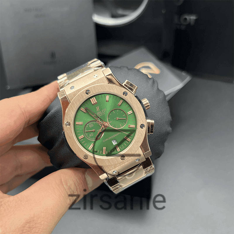 ساعت مچی مردانه هابلوت کرنوگراف کلاسیک Hublot Chronograph Classic Rosegold Green — تصویر ۴
