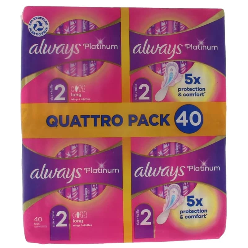 نوار بهداشتی بالدار آلویز Always Platinum Long بسته 40 عددی سایز 2