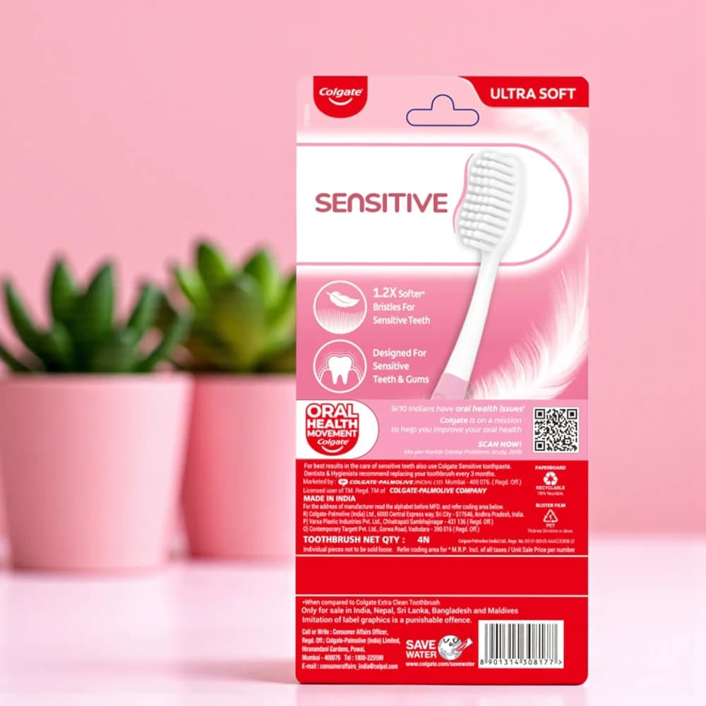پک مسواک و خمیر دندان کلگیت Colgate Sensitive بسته 4 عددی با برس خیلی نرم — تصویر ۴