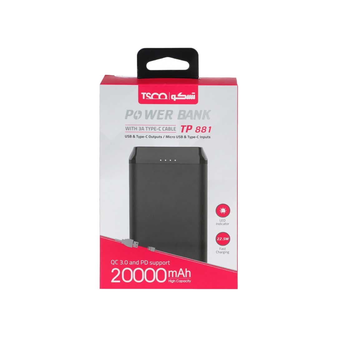پاوربانک (PD و فست شارژ) تسکو 20000 میلی آمپر مدل TP 881 – مشکی — تصویر ۷