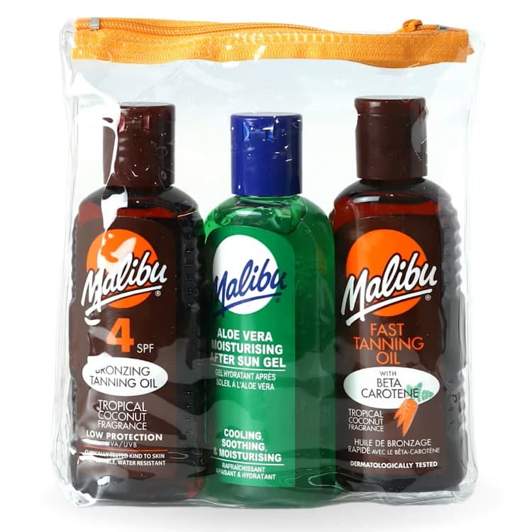پک مسافرتی روغن برنزه کننده و ژل بعد از آفتاب آلوئه ورا مالیبو Malibu Tanning Pack بسته 3 عددی