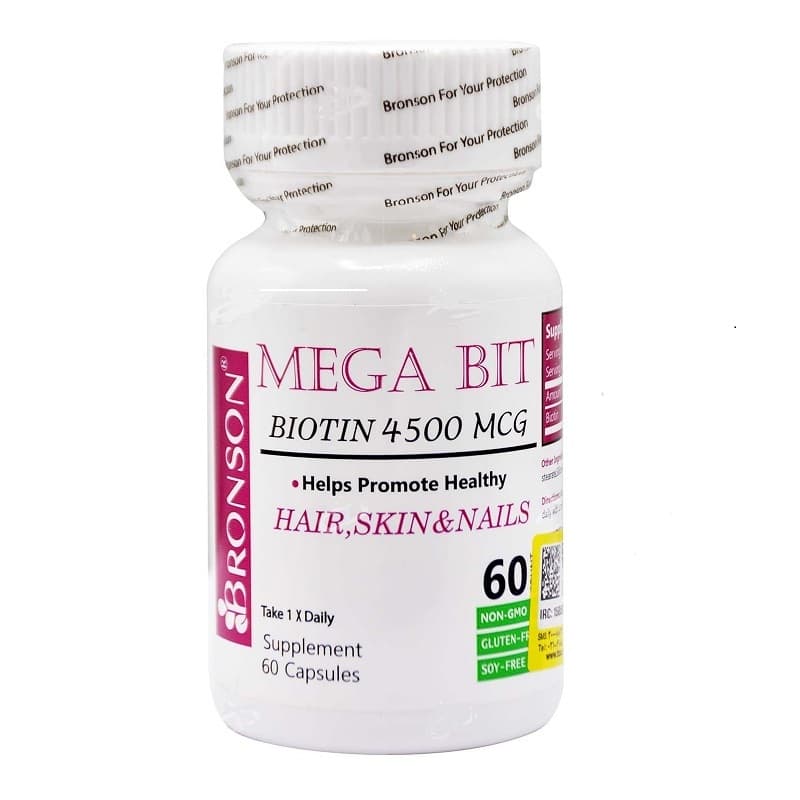 قرص مگابیت (بیوتین 4500 میکروگرم) برونسون 60 عددی Mega Bit (Biotin 4500mcg) Bronson 60caps