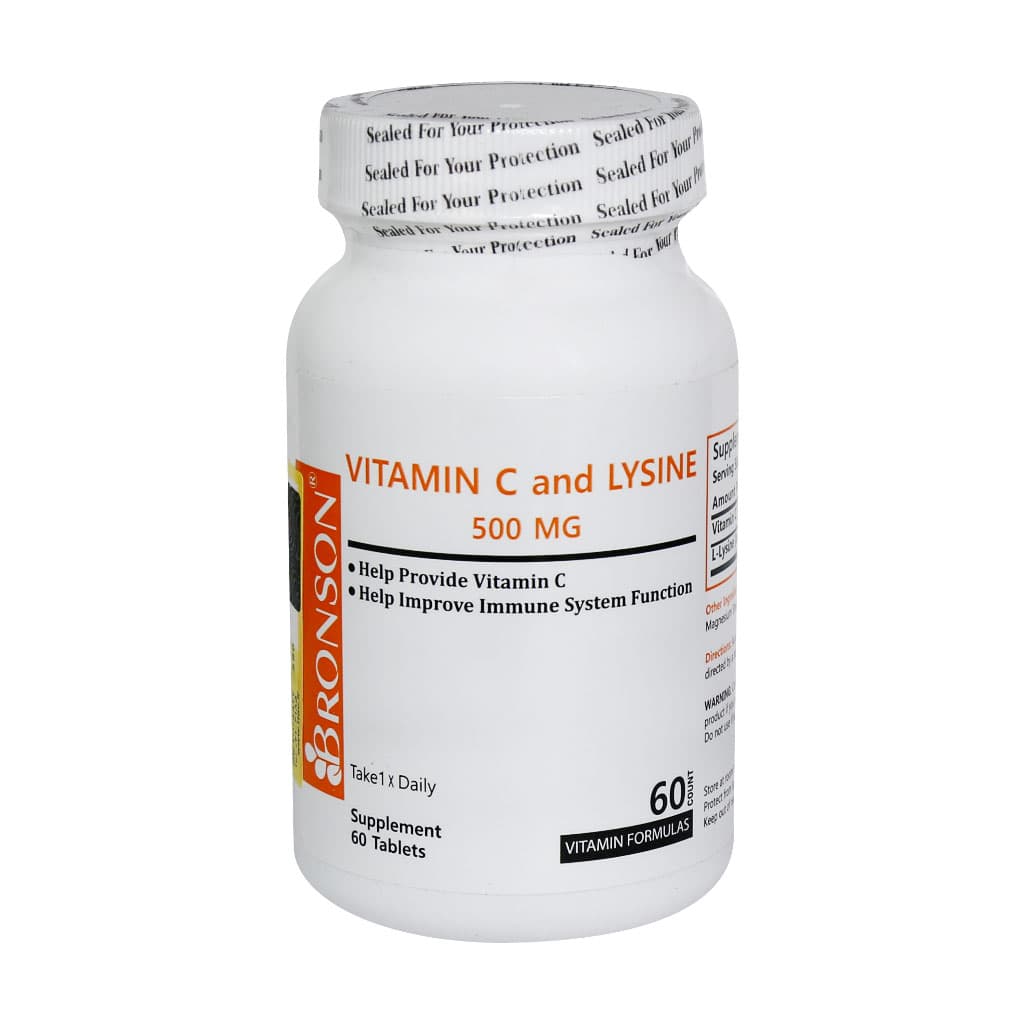 قرص ویتامین C و لیزین 500 میلی گرم برونسون 60 عدد Bronson Vitamin C and Lysin 500 Mg 60 Tablets