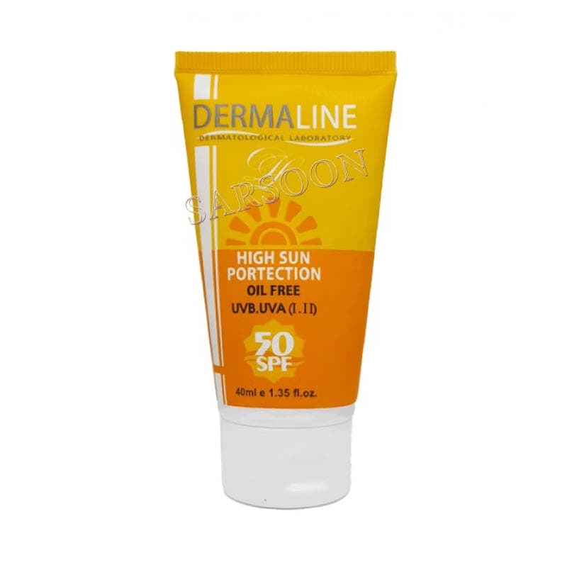کرم ضد آفتاب بی رنگ و فاقد چربی درمالاین SPF 50 حجم 40 میلی لیتر Dermaline High Protection Oil free SPF50 Sunscreen Cream 40 ml