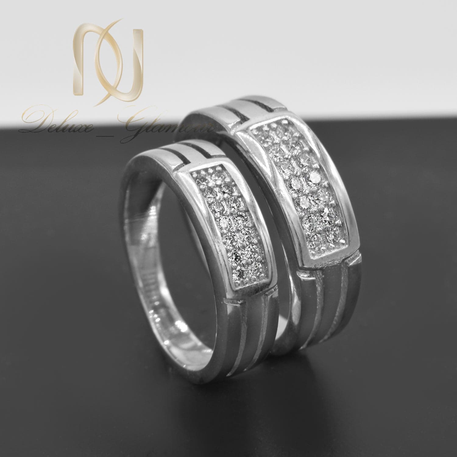 حلقه ست نقره طرح طلا سفید نگین دار rg-n642 — تصویر ۲