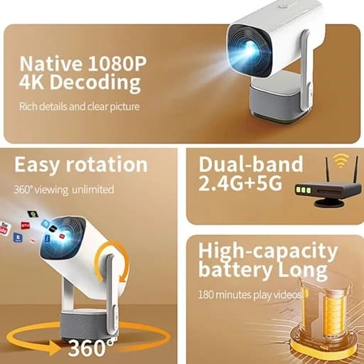 ویدئو پروژکتور 4K شارژی قابل حمل K2 – سینمای همراه همیشه با شما — تصویر ۵