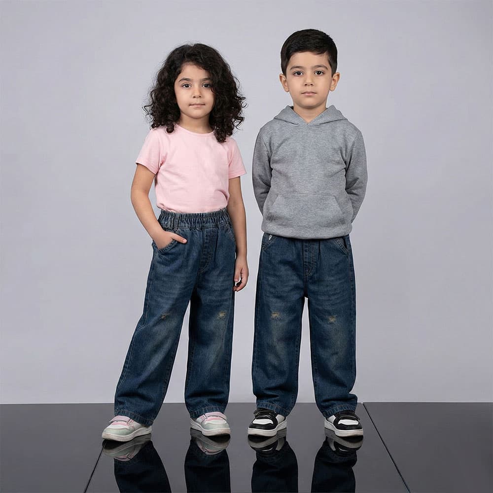 شلوار جین بگ بچه گانه آبی تیره 2 تا 7سال کد11227