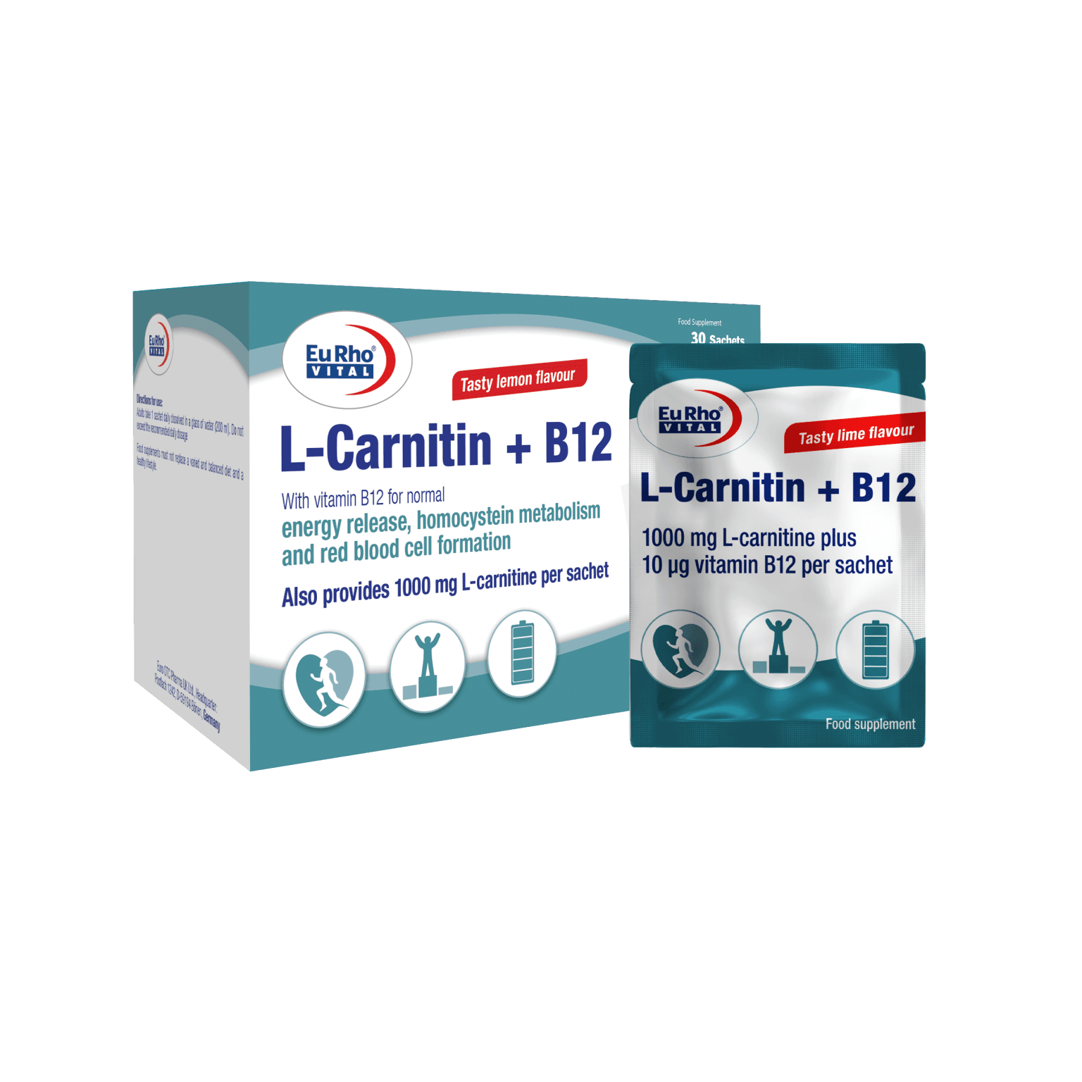 ساشه ال کارنیتن پلاس + ب12 14 عددی یوروویتال L-Carnitin Plus B12 Eurho Vital