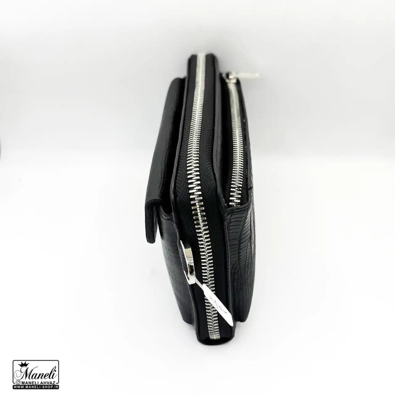 کیف دوحالته دستی و دوشی چرم طبیعی مشکی — تصویر ۲