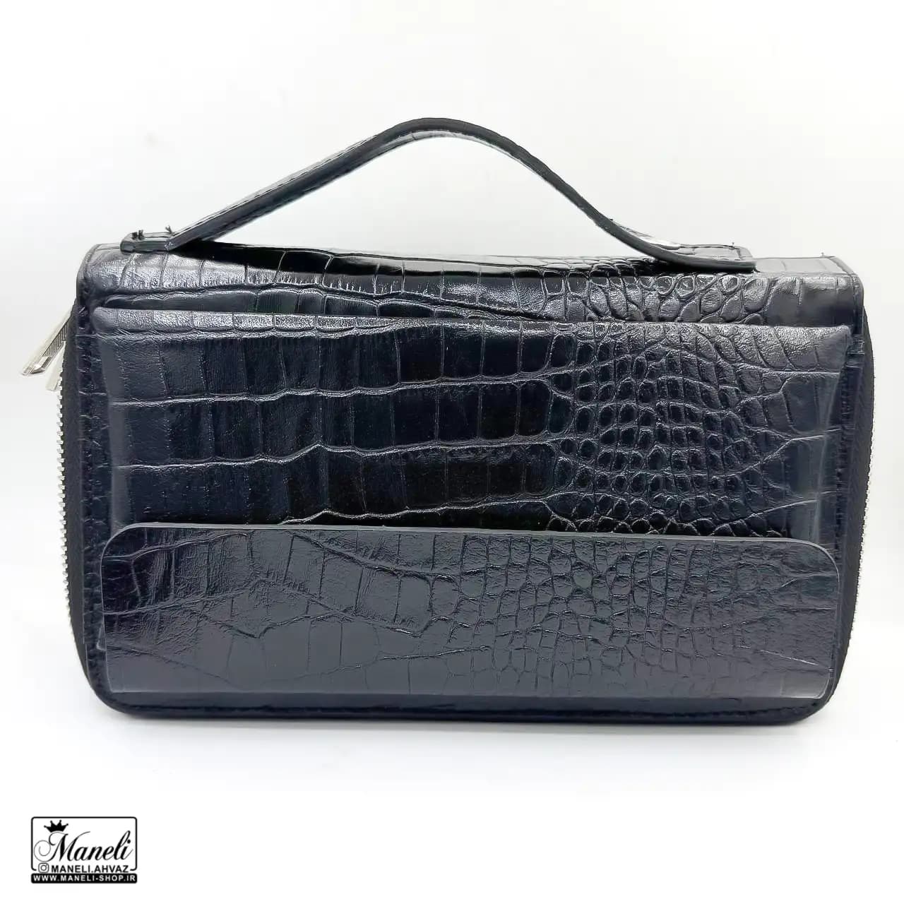 کیف دستی و دوشی چرم طبیعی طرح کروکدیلی مشکی