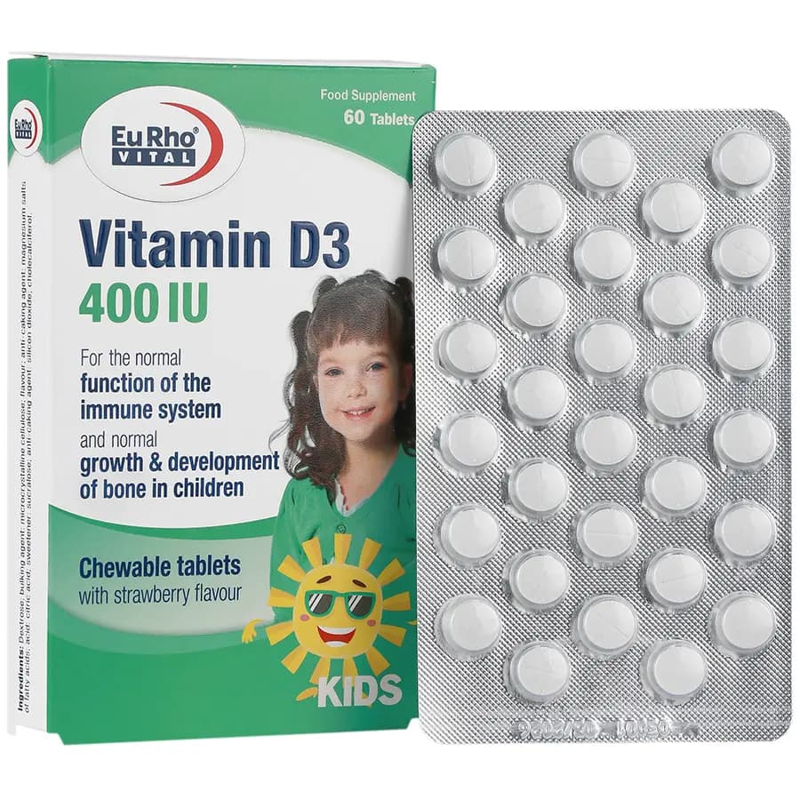 قرص جویدنی ویتامین د3 یوروویتال 400 واحدی 60 عددی Eurhovital Vitamin D3 400IU