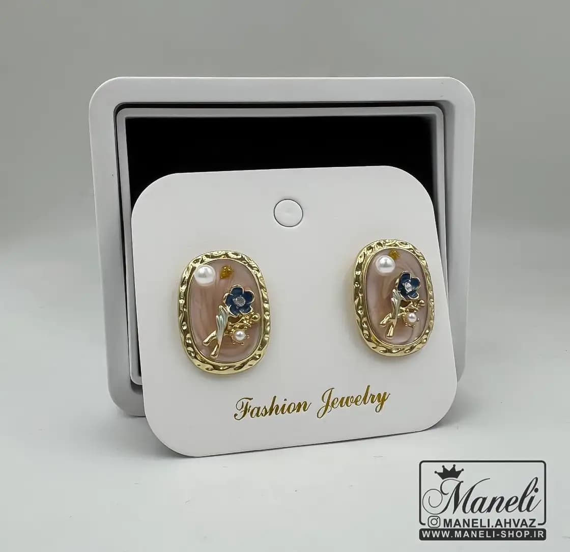 گوشواره میناکاری با گل آبی|4098118