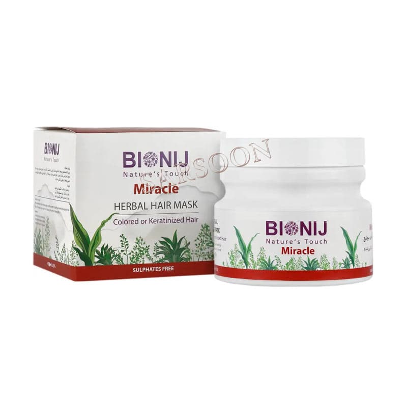 ماسک مو کاسه ای داخل حمام بیونیج مدل Miracle مناسب موهای رنگ و کراتین شده BIONIJ Miracle Herbal Colored Or Keratinized Hair Mask