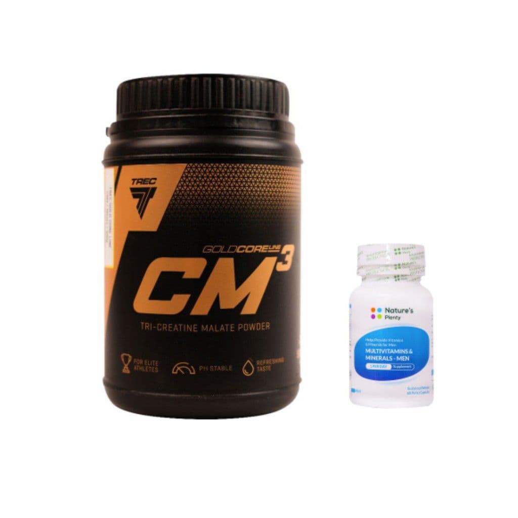 پودر کراتین سی ام 3 گلد کر لاین ترک نوتریشن 500 گرم (Trec Nutrition) + کپسول مولتی ویتامین و مینرال آقایان نیچرز پلنتی ۶۰ عدد