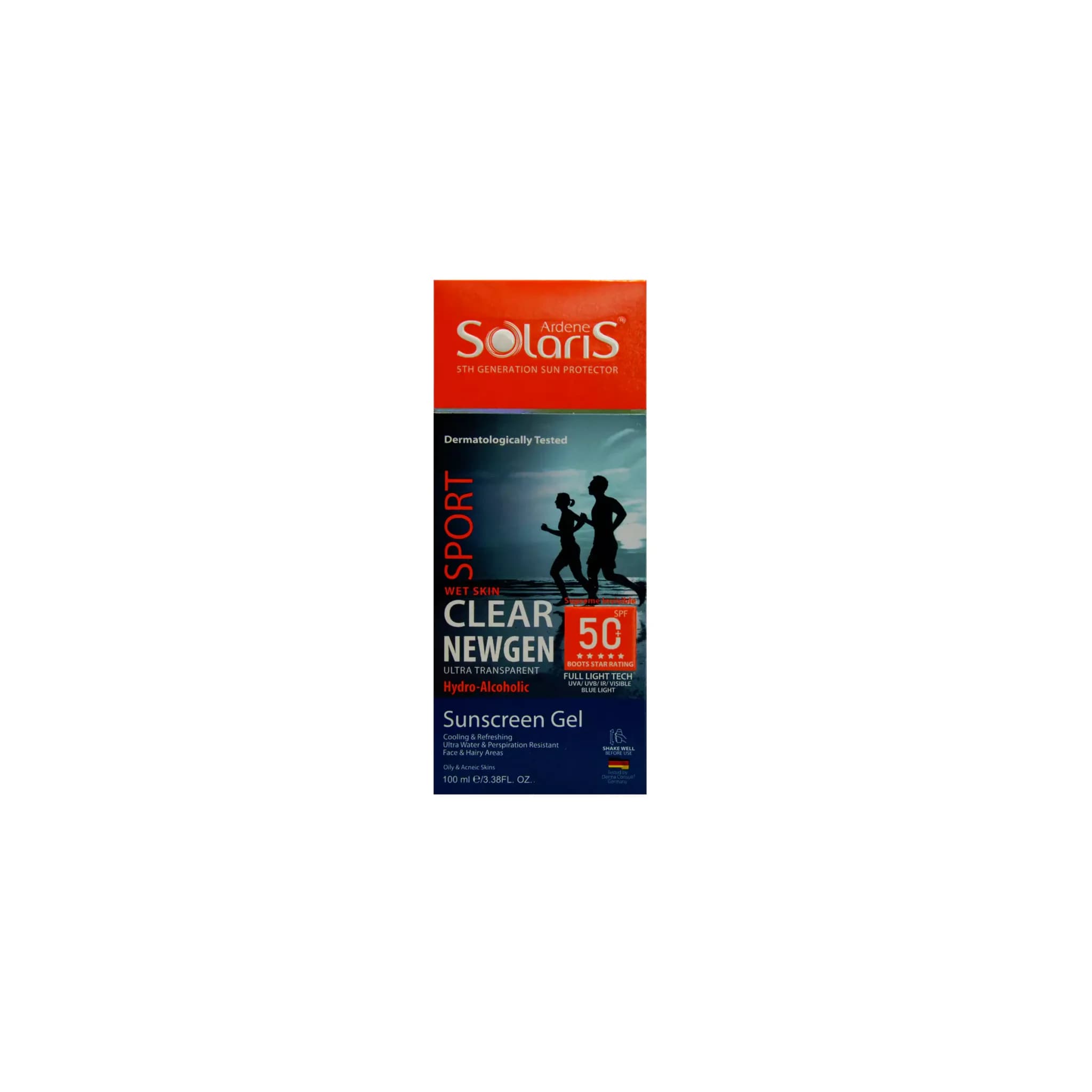 ژل ضد آفتاب SPF50 اسپرت کلیر نیوژن سولاریس آردن 100 میلی لیتر Ardene Solaris Sport Clear Newgen SPF50 Sunscreen Cream 100ml