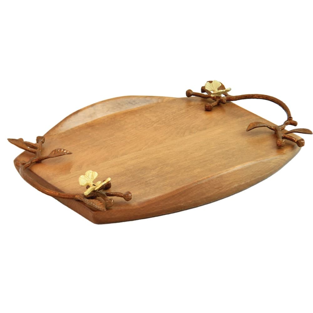 سینی پذیرایی چوبی هلالی بزرگ مدل دسته فلزی کد G-067