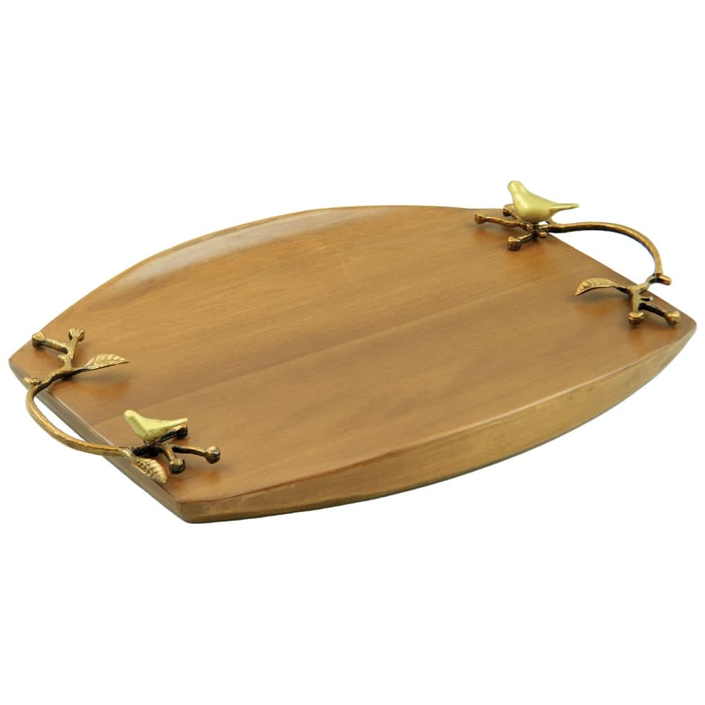 سینی پذیرایی چوبی هلالی متوسط مدل دسته فلزی کد G-066