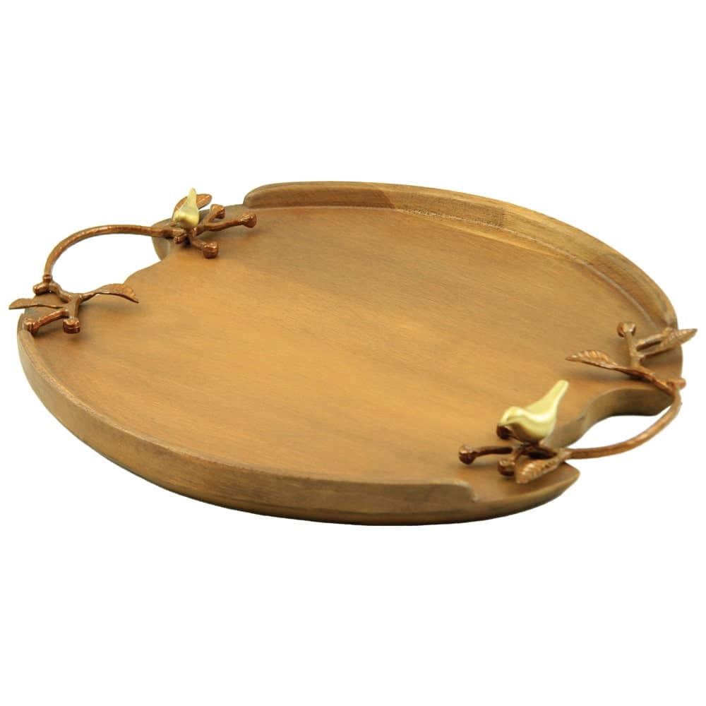 سینی پذیرایی چوبی گرد بزرگ مدل دسته فلزی کد G-065