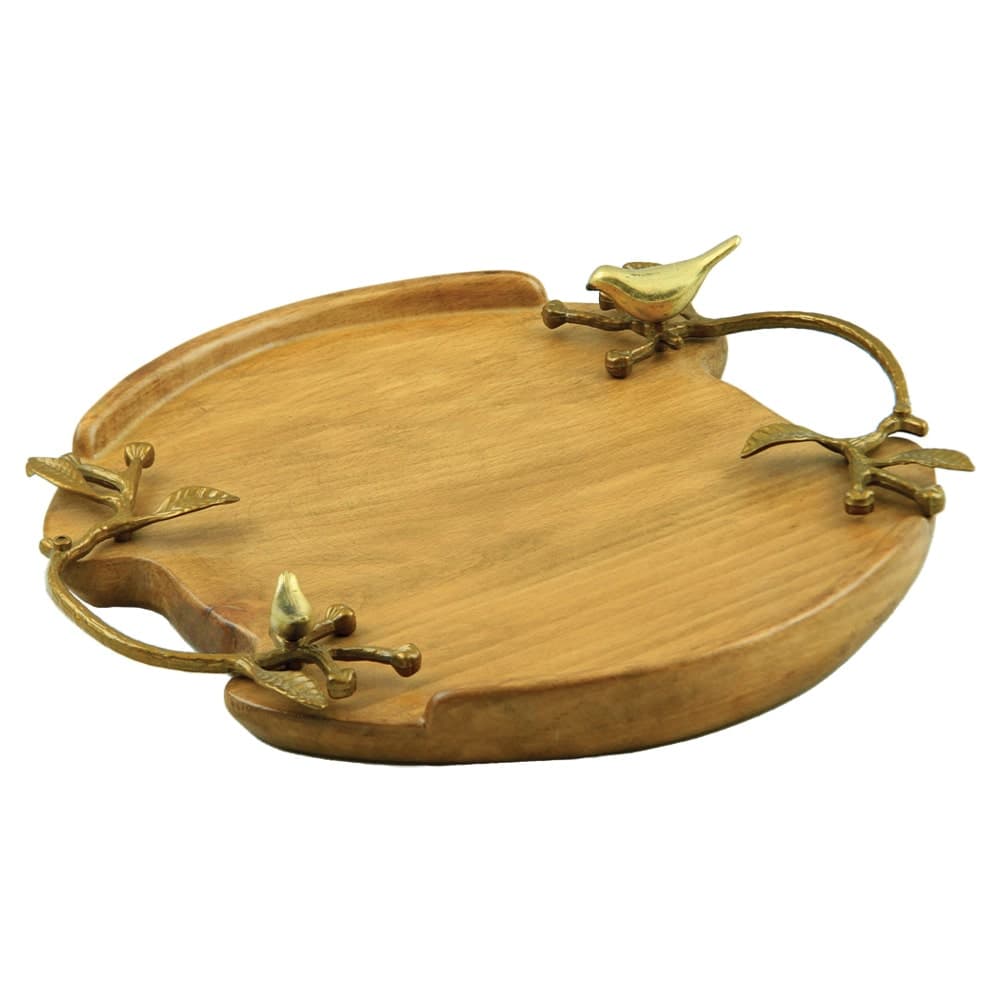 سینی پذیرایی چوبی گرد کوچک مدل دسته فلزی کد G-064