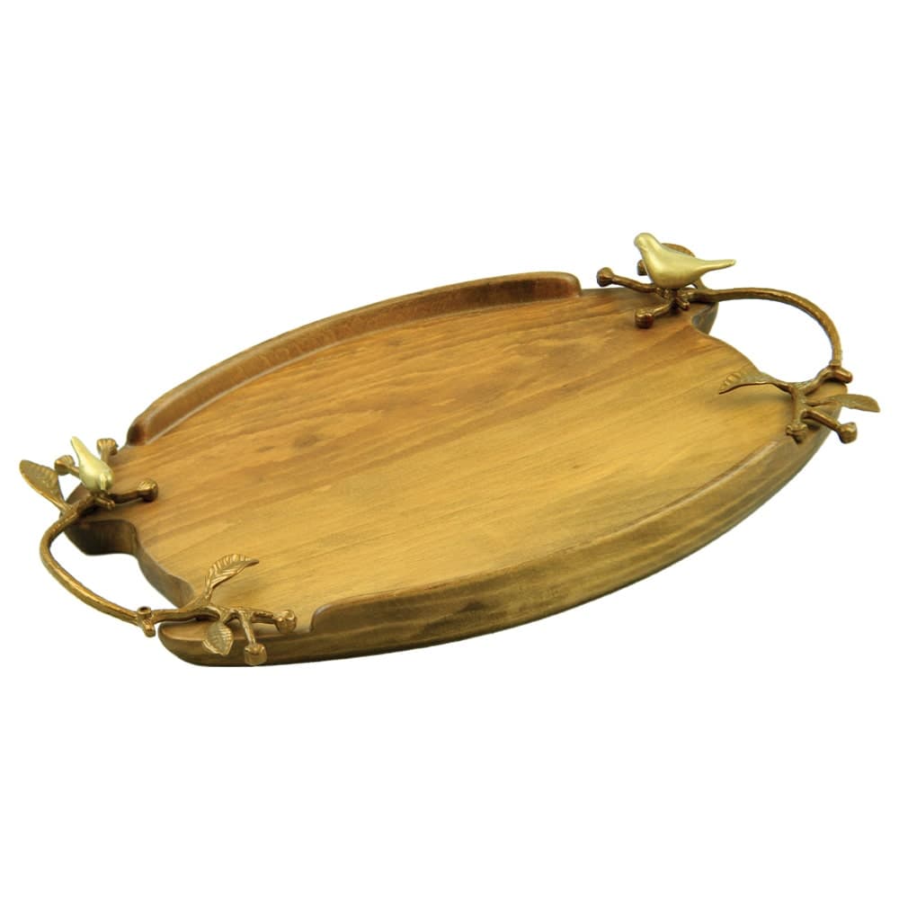 سینی پذیرایی چوبی بیضی بزرگ مدل دسته فلزی کد G-063