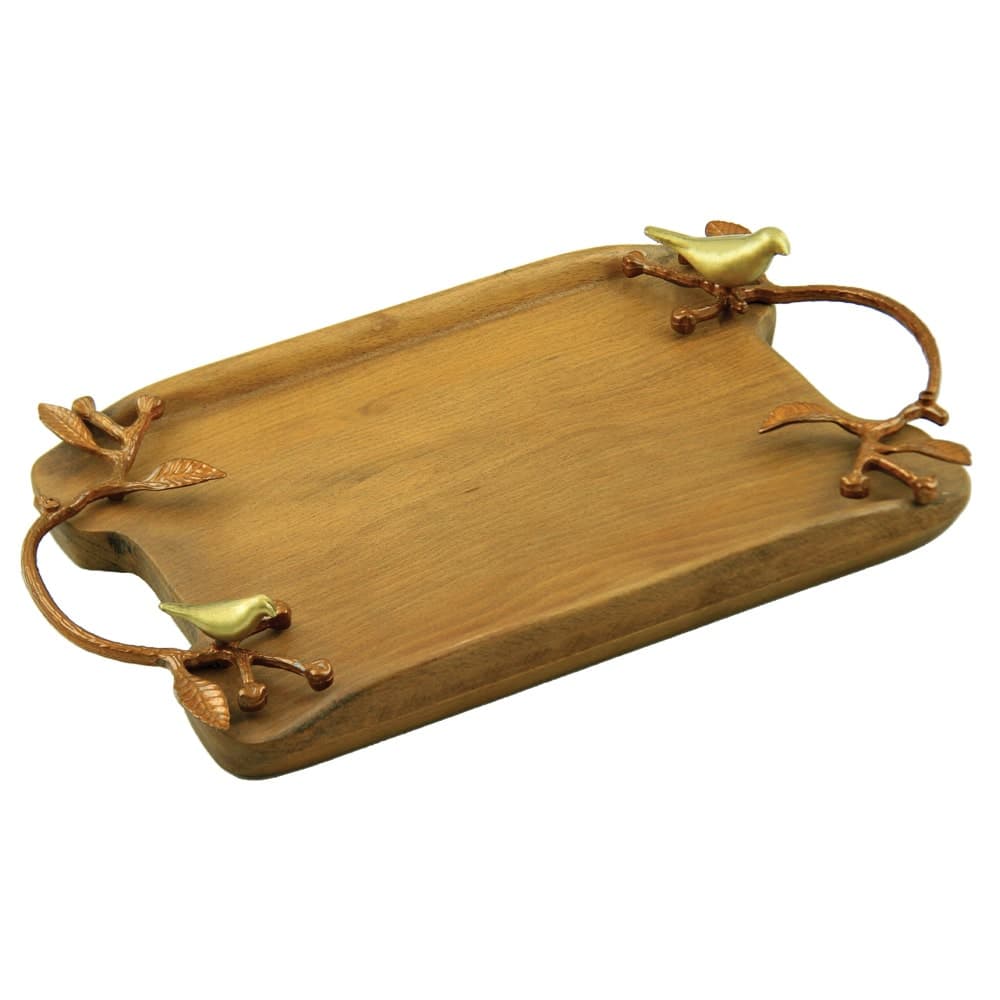 سینی پذیرایی چوبی مستطیل کوچک مدل دسته فلزی کد G-060