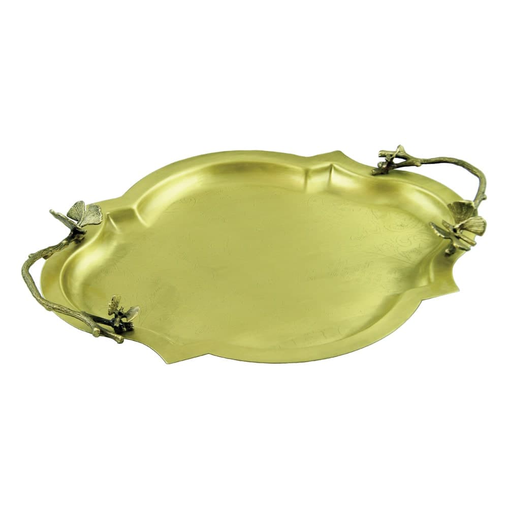 سينی پذیرایی مدل گوشه دار بیضی بزرگ برنجی کد B-3085