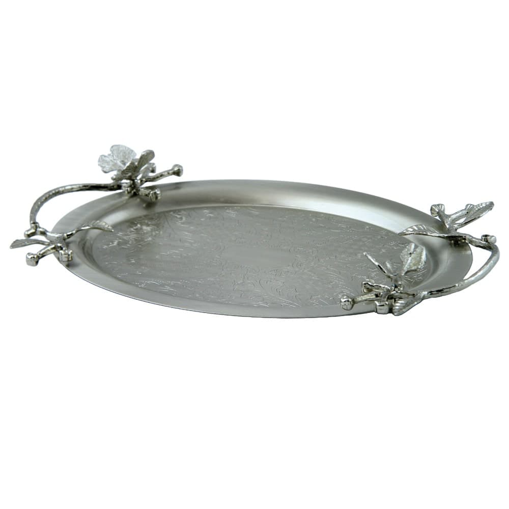 سينی پذیرایی مدل بیضی کوچک نقره‌ای کد N-6088