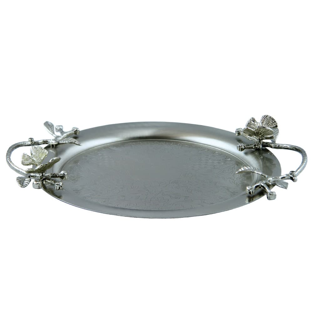سينی پذیرایی مدل گرد کوچک نقره‌ای کد N-6086