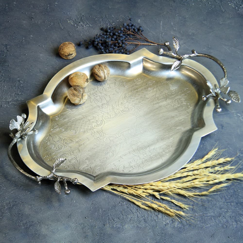 سينی پذیرایی مدل گوشه دار متوسط نقره‌ای کد N-6084 — تصویر ۲