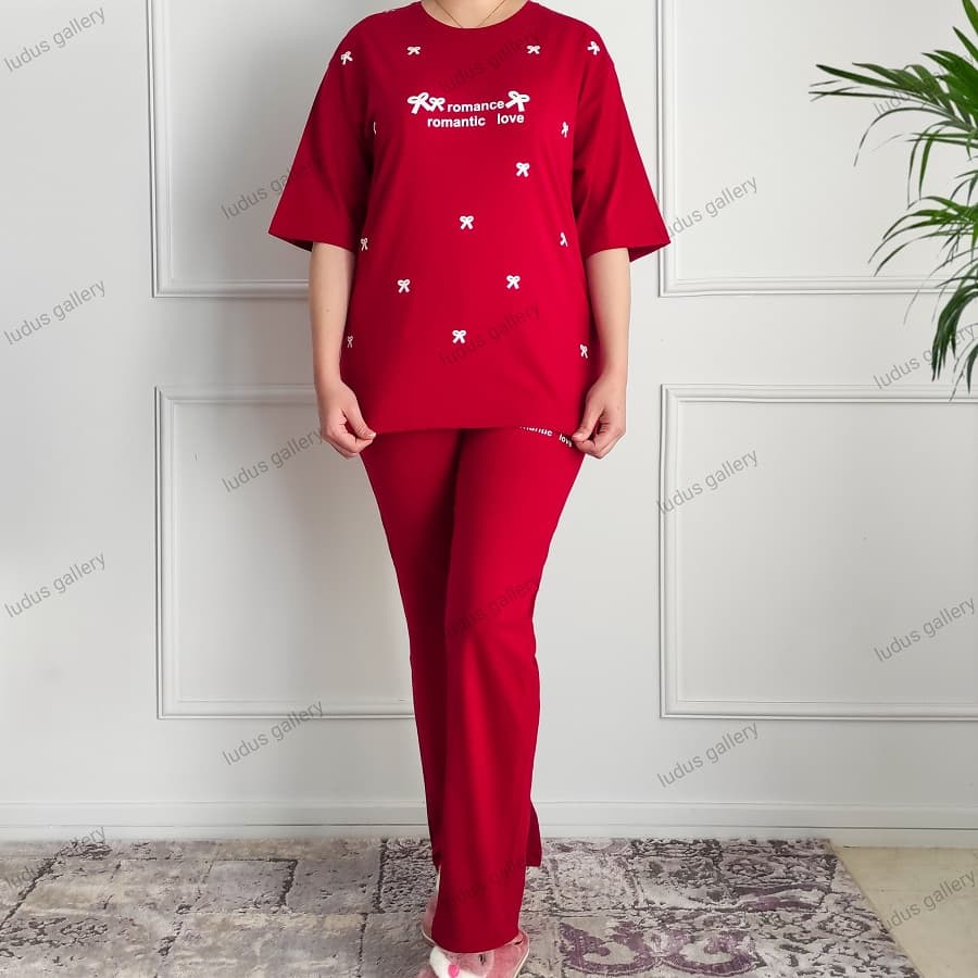 ست تیشرت و شلوار زنانه طرح پاپیون