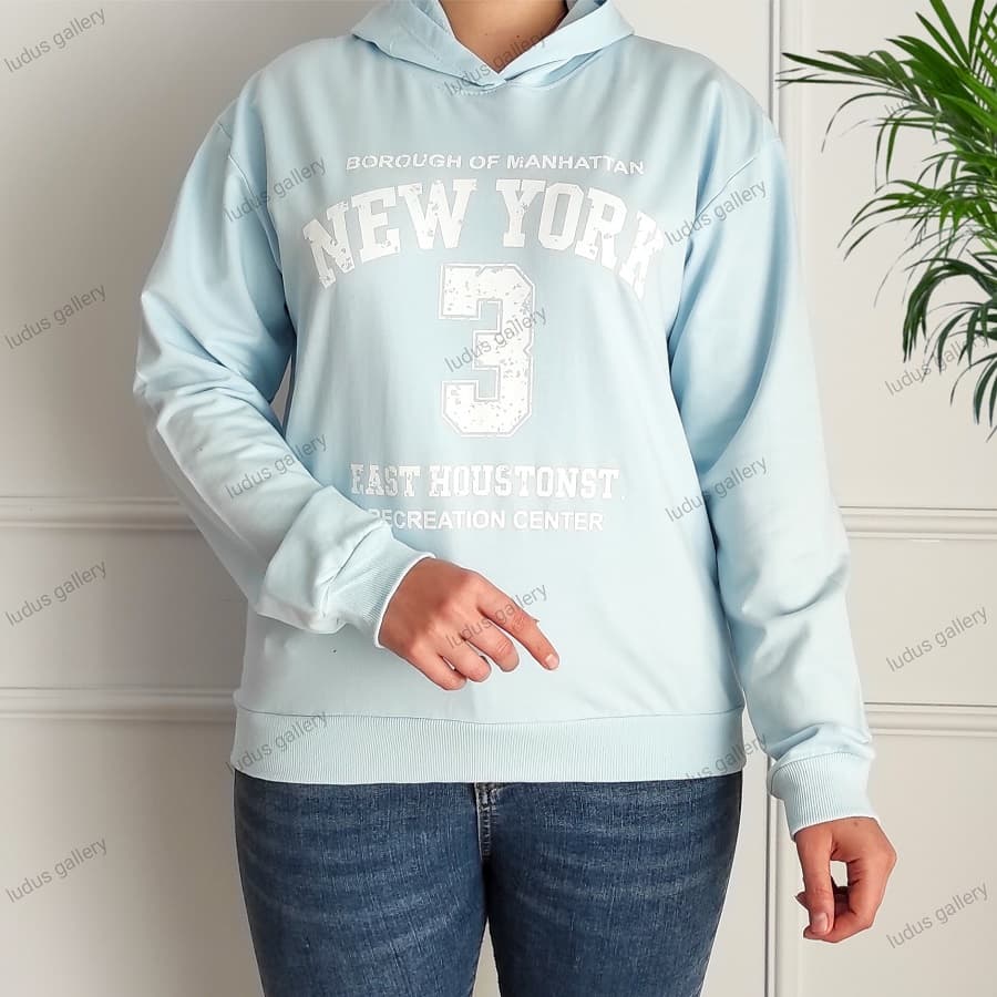 بلوز کلاه دار زنانه طرح NEWYORK