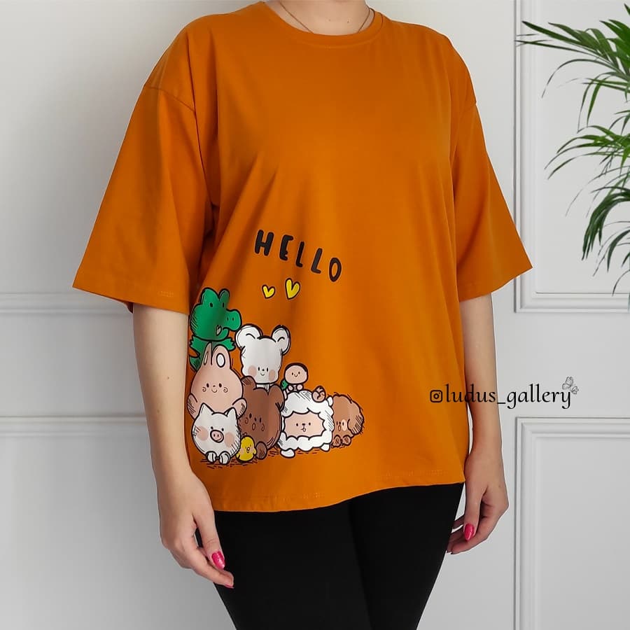 تیشرت باکسی زنانه طرح HELLO