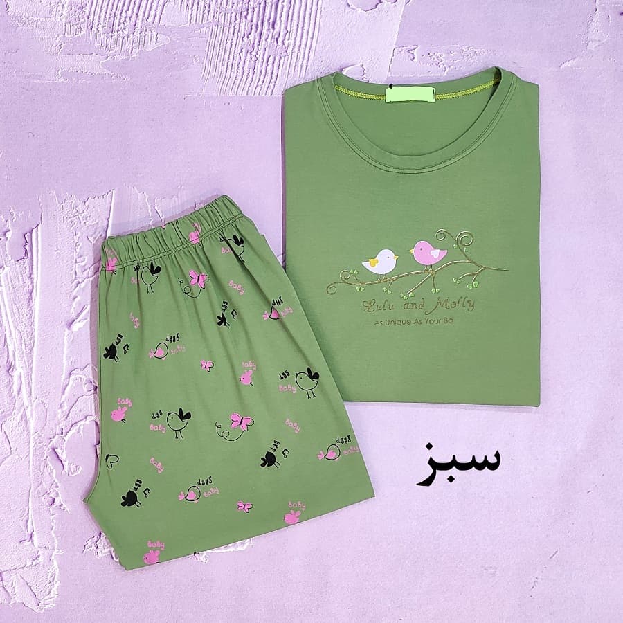 ست تیشرت و شلوارک زنانه طرح پرنده — تصویر ۹