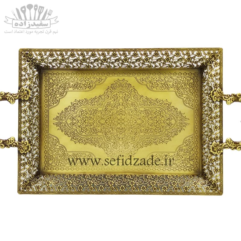 سینی پذیرایی مستطیل سلینا مدل گلریز آنتیک کد 3175 (بزرگ) — تصویر ۳