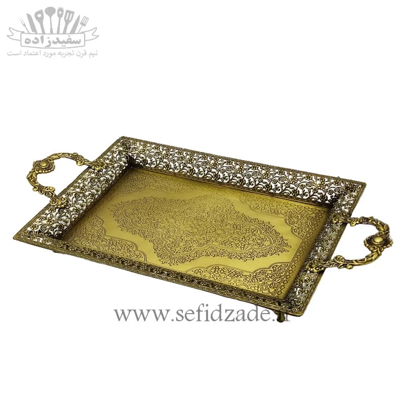 سینی پذیرایی مستطیل سلینا مدل گلریز آنتیک کد 3175 (بزرگ) — تصویر ۲
