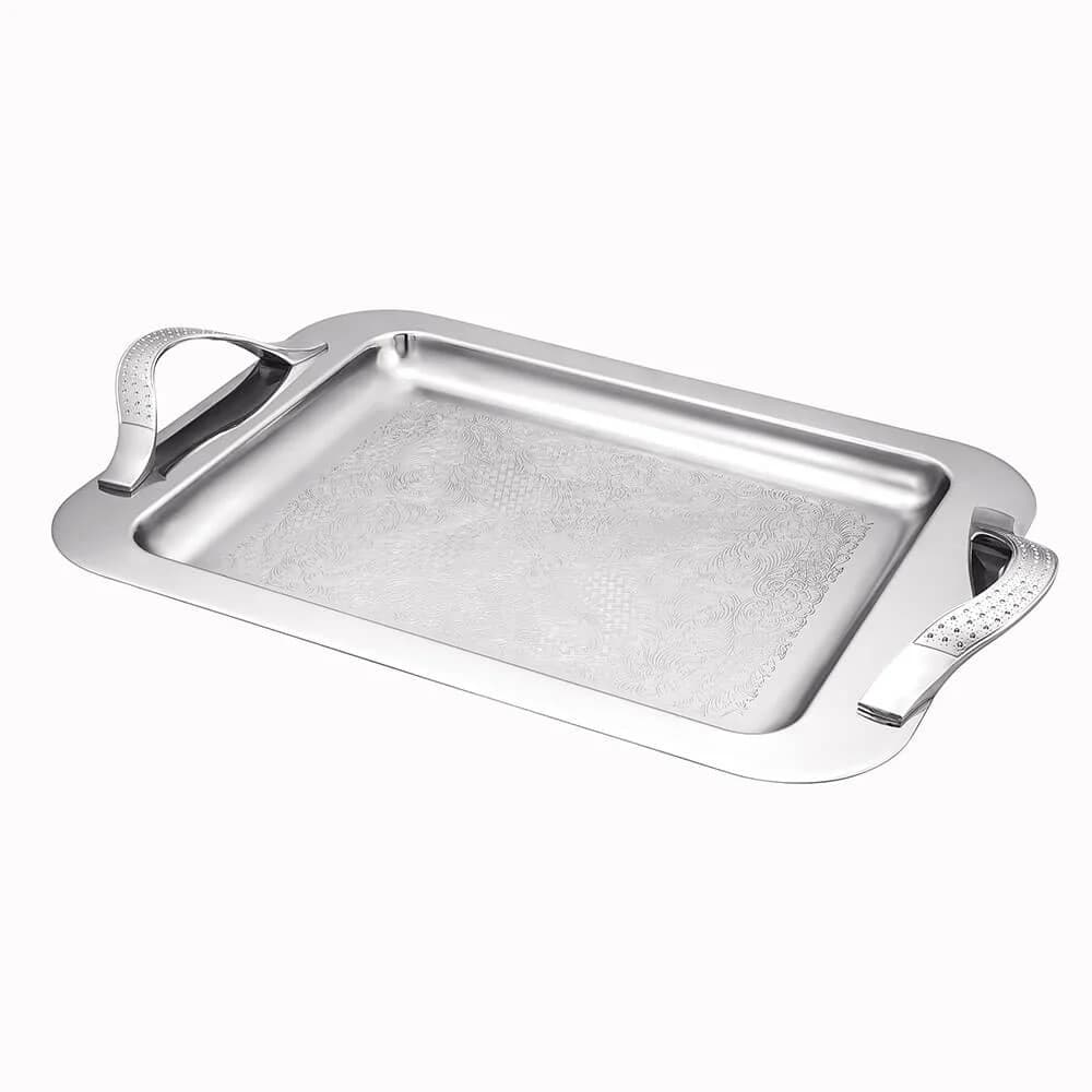 سینی پذیرایی استیل مستطیل سلینا مدل نگین کد 9210 (بزرگ)