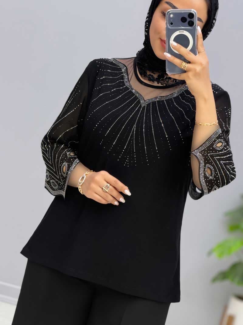 بلوز مجلسی یقه گرد ققنوس کد 205602