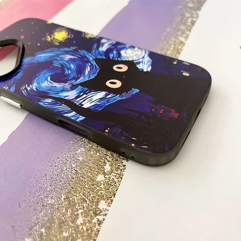 قاب گوشی iPhone 17 آیفون So Cool طرح گربه در شب پر ستاره کد 795 — تصویر ۳