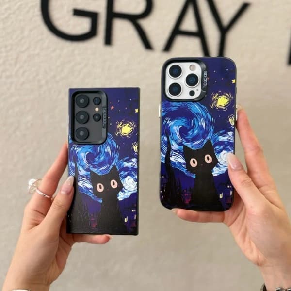 قاب گوشی iPhone 17 آیفون So Cool طرح گربه در شب پر ستاره کد 795 — تصویر ۲