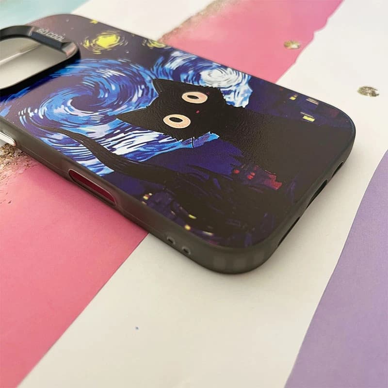 قاب گوشی iPhone 16 Pro آیفون So Cool طرح گربه در شب پر ستاره کد 795 — تصویر ۳